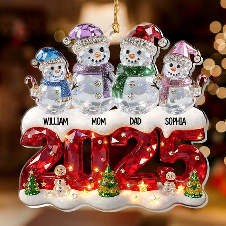 Snowman Family Christmas - Personalized 1-Layer Acrylic Ornament